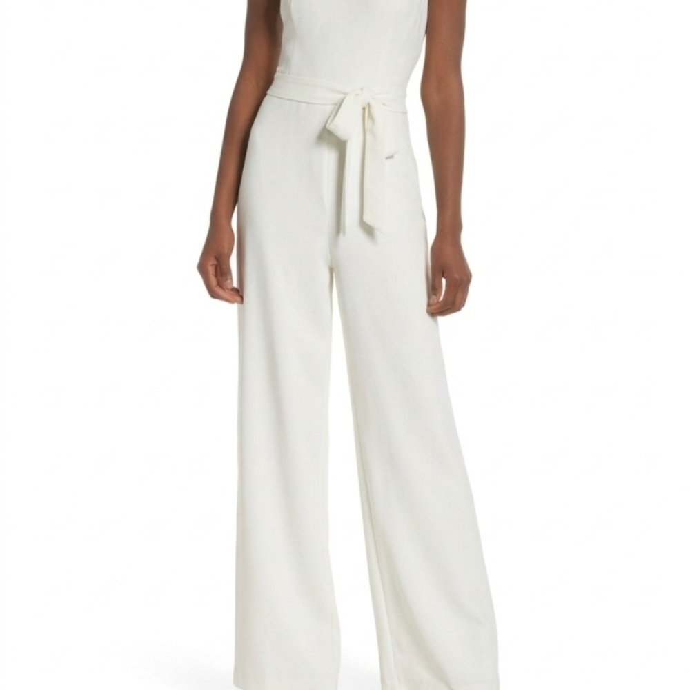 Vince Camuto Cream Wide-Leg Tie-Waist Jumpsuit